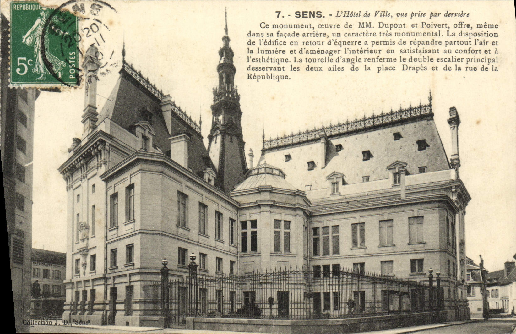 Sens - L'Hôtel de Ville, vue prise derrière — œuvre de MM. Dupont et Poivert — Collection J. DA Sens