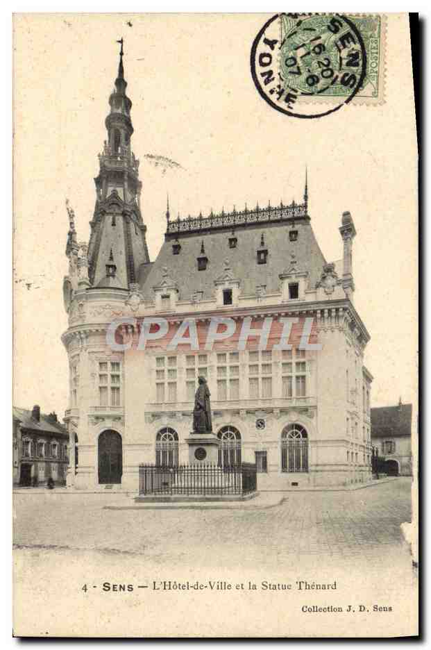 Sens — L'Hôtel-de-Ville et la Statue Thénard — J. D. Sens