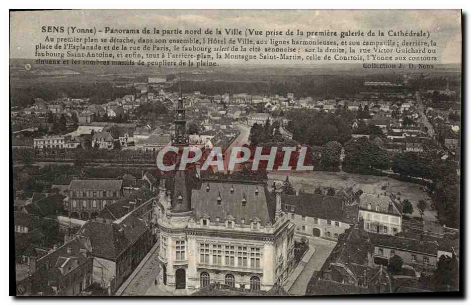 Sens (Yonne) — Panorama de la partie nord de la Ville (Vue prise de la première galerie de la Cathédrale) — Collection J. D. Sens