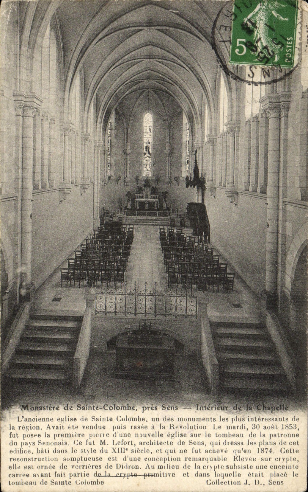 Monastère de Sainte-Colombe, près Sens — Intérieur de la chapelle — Collection J. D. Sens