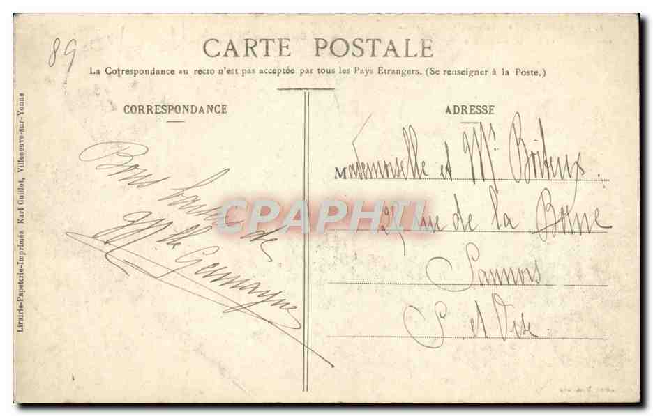 CPA Vallery Le Chateau Renaissance et le Vieux Chateau — Rückseite