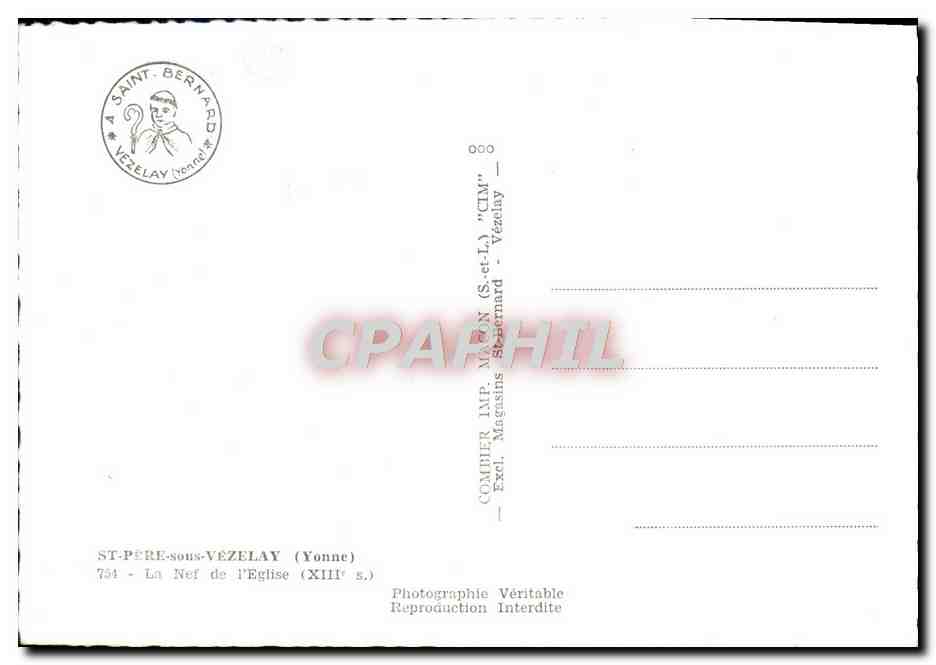 CPM St Pere sous Vezelay La nef de l'eglise  — Verso