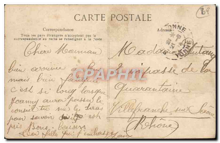 CPA Villefranche Ecole superieure de jeunes filles  — Rückseite
