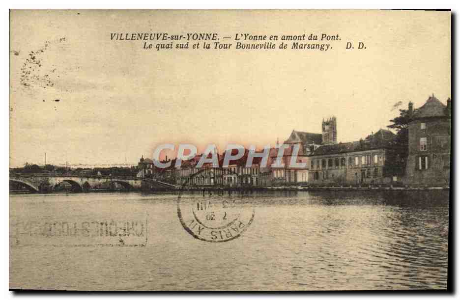 Villeneuve-sur-Yonne — L’Yonne aguas arriba del Puente. El muelle sur y la Torre Bonneville de Marsangy. D. D.