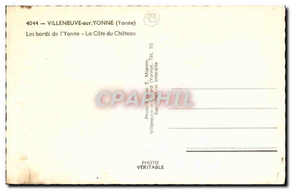 Villeneuve-sur-Yonne — Die Ufer der Yonne - Die Schlossklippe — E. Mignon — Rückseite
