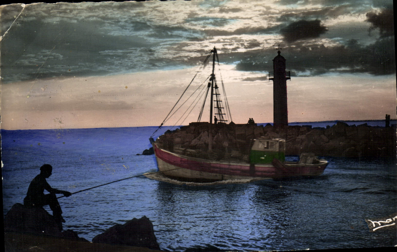 CPM Cote d'Azur Coucher De Soleil Bateau Pecheur Peche 