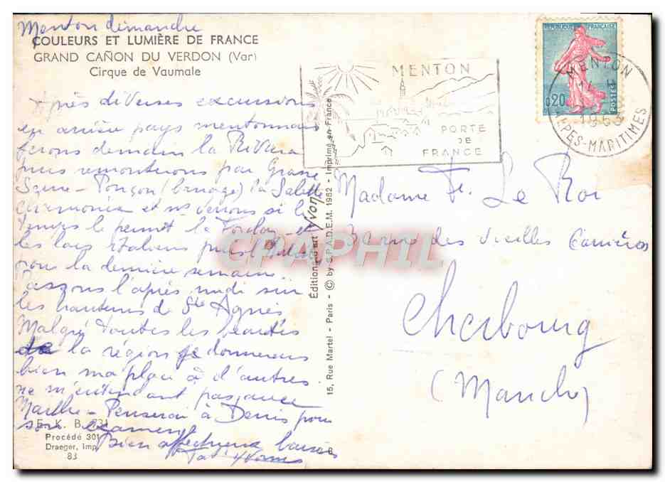 Grand Cañon du Verdon (Var) — Cirque de Vaumale — Éditions de l'Art, Paris — Reverso