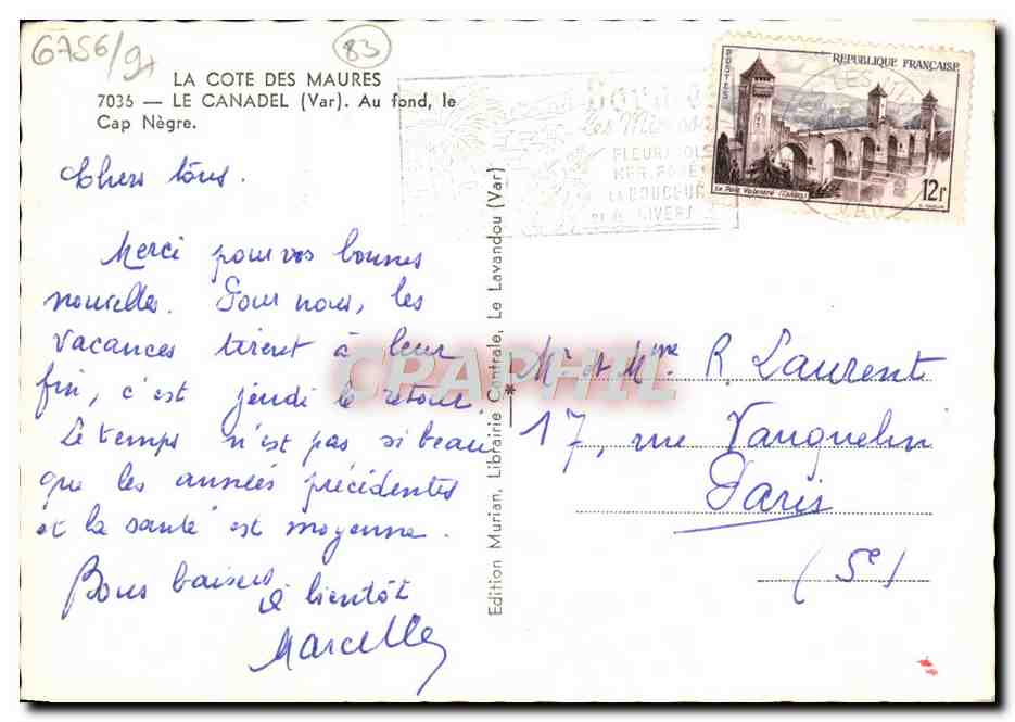 La Côte des Maures — Cap Nègre — Édition Murian, Librairie Centrale (Var) — Verso