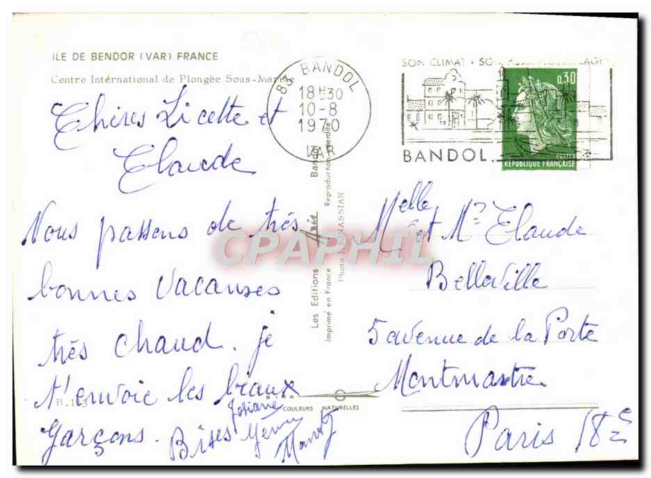 CPM Ile De Bendor France Centre International De Plongee Sous Marine  — Rückseite
