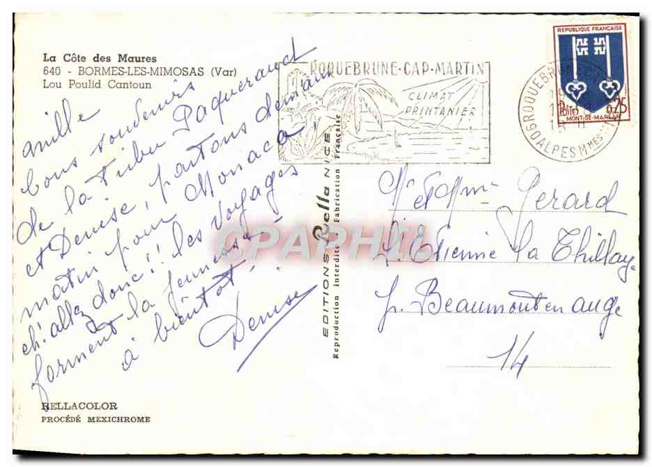 CPM La Cote Des Maures Bormes Les Mimosas Lau Poulid Cantoun — Rückseite