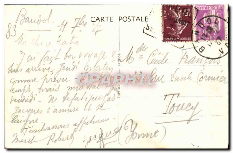 CPA La Cote d'Azur Bandol Quartier Du Cannet — Rückseite