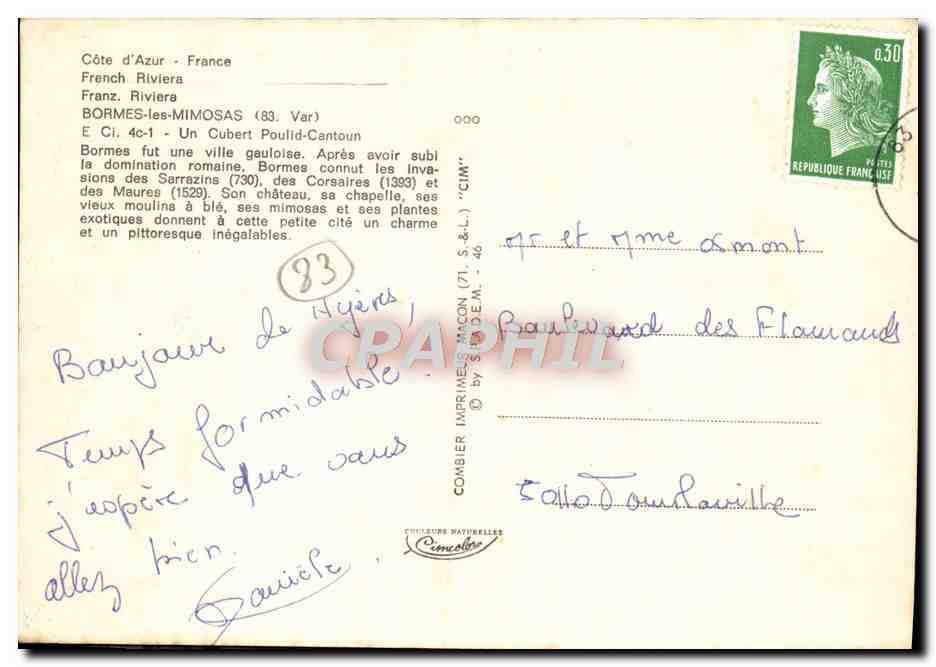 Bormes-les-Mimosas — Vue du village — Imprimerie Cubert (71, S.&L.) — Reverso