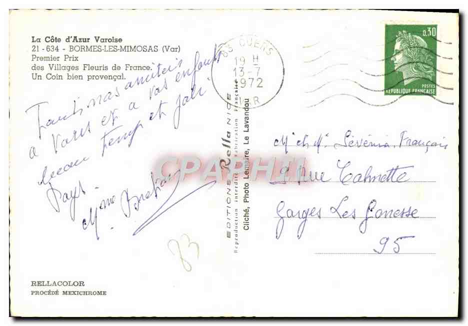 CPM La Cote d'Azur Bormes Les Mimosas Premier Prix Des Villages Fleuris De France — Rückseite