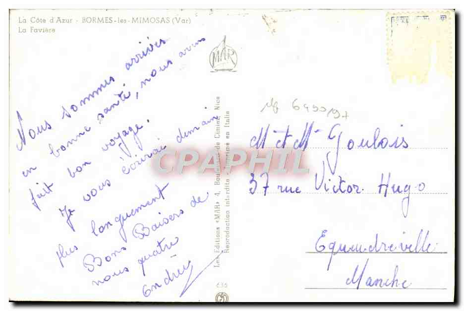 CPM La Cote d'Azur Bormes Les Mimosas La Faviere — Rückseite