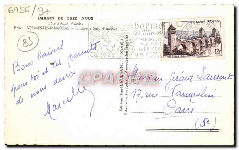 CPM Cote d'Azur Varoise Bormes Les Mimosas Chapelle Saint Francois — Rückseite