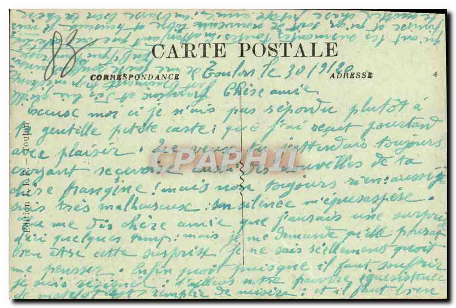 CPA Toulon Bord De Mer Le Cap Brun — Verso