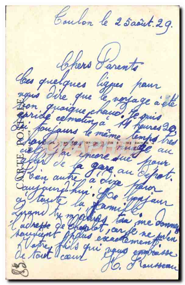 Toulon-sur-Mer — Les Rochers de Sainte-Marguerite — éditeur P. Béaumé, n° 1003 — Verso