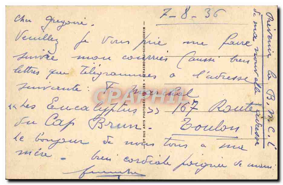 CPA Toulon Cap Brun Anse De Magaud Et rochers De Ste Marguerite  — Rückseite