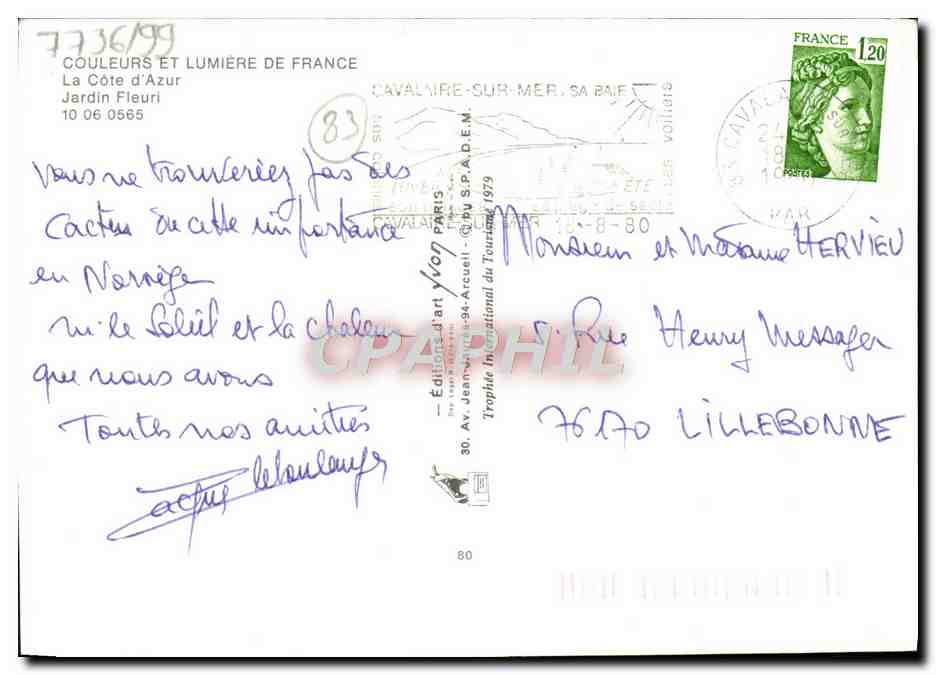 Cactusgarten in Nîmes — Éditions Jeanneville, Nr. 80 — Rückseite