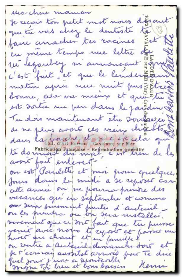 CPM La Cote D'Azur Cavalaire Sur Mer Cros Du Mouton — Rückseite
