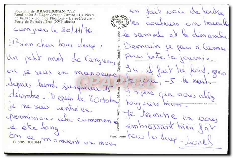 CPM Souvenir De Draguignan Rond Point St Leger Avenue Carnot La Pierre — Rückseite