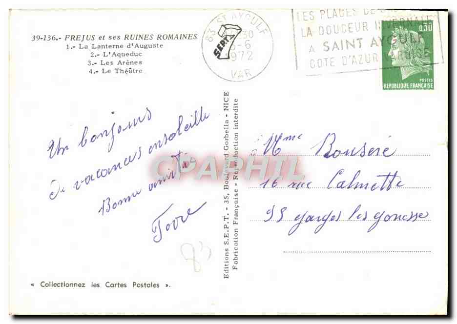 CPM Frejus Et Ses Ruines Romaines Aqueduc Arenes Theatre Lanterne d'Auguste — Verso