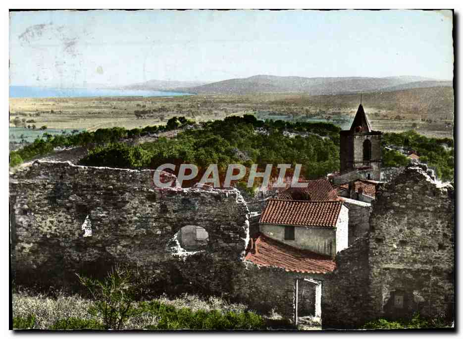 CPM La Capitale Historique Des Maures Grimaud Le mur d'enceinte du chateau L'eglise Le golde de Saint Tropez