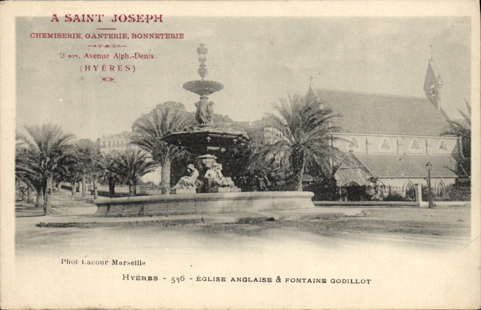 Hyères - Église anglaise & fontaine Godillot — Phot. Lacour Marseille