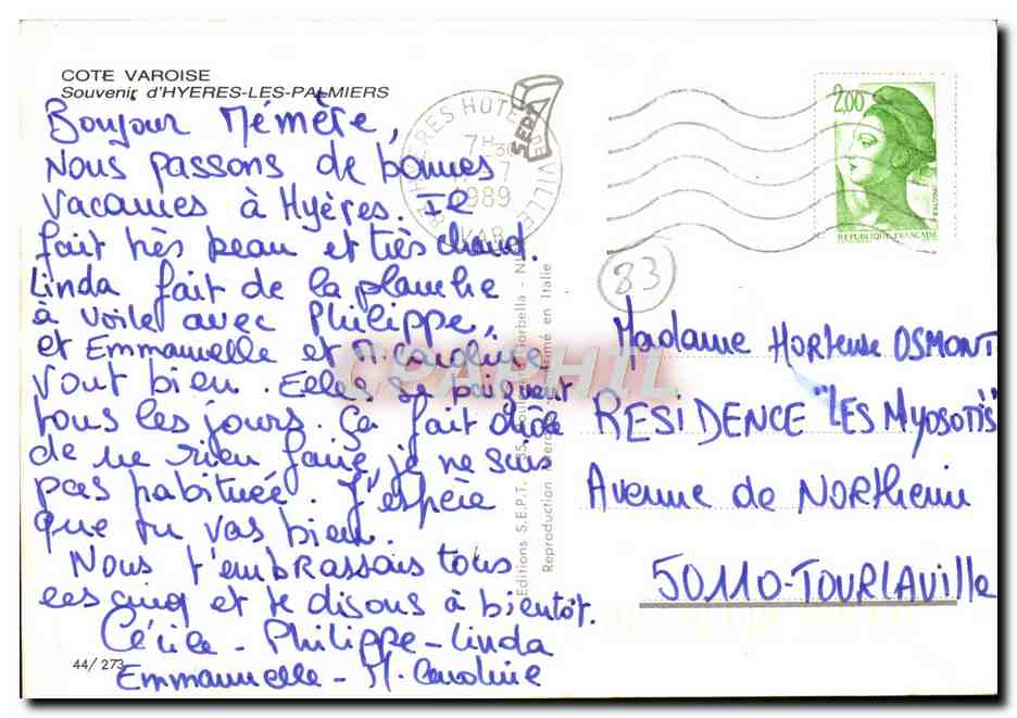 Hyères-les-Palmiers — Vue de la ville et de ses monuments — Éditions S.E.P.T. n°44/273 — Reverso