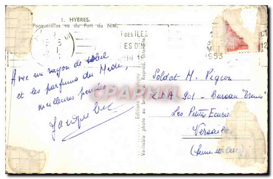 CPM Hyeres Porquerolles vu du Port du Niel — Verso