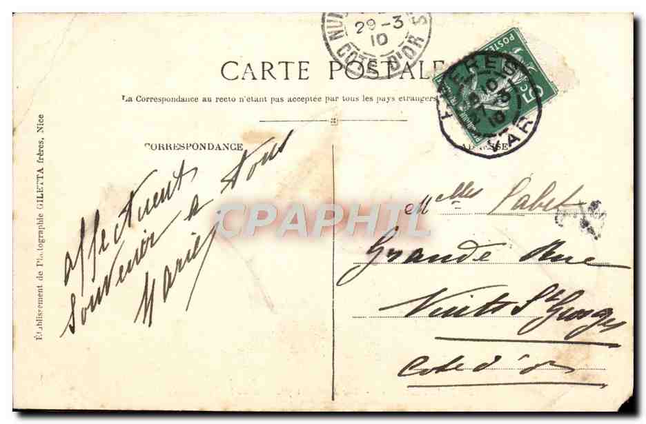 Hyères — Le Jardin public et le Kiosque — Édition Gilettta, phot. Nice, n° 1707 — Reverso