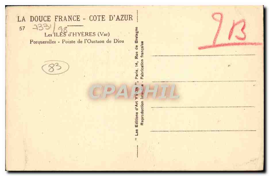 CPA Hyeres Les Iles Porqueroiles Pointe de l'Oustaou de Diou — Reverso