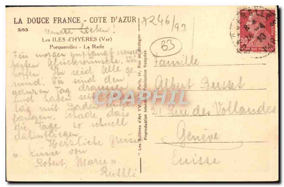 Les Iles d'Hyères - La Rade — Porquerolles — Éditions d'Art Yvon, n°2/53 — Rückseite