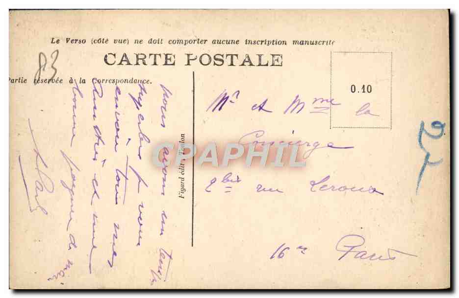 CPA Hyeres les Palmiers Avenue Beauregard et grand hotel des Palmiers — Verso