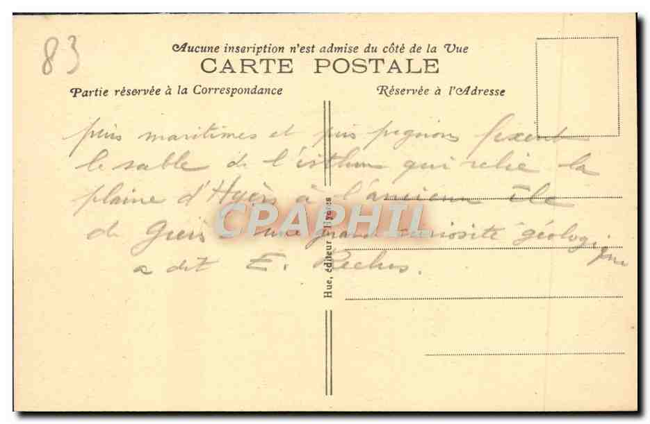 La Plage d'Hyères — Les Pins — Éditeur Hue, n°81 — Achterkant