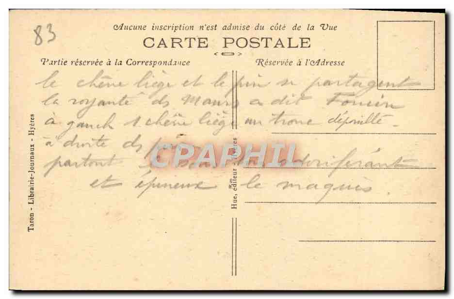 Hyères — Sur la Route du Fenouillet — Vue vers la Colline d'Hyères — n°48 — Librairie-Journaux, Hyères — Achterkant