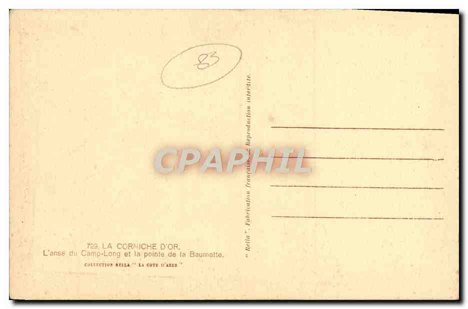 L'anse du Camp-Long et la pointe de la Baumatte — La Corniche d'Or — Collection Rella — n°729 — Rückseite