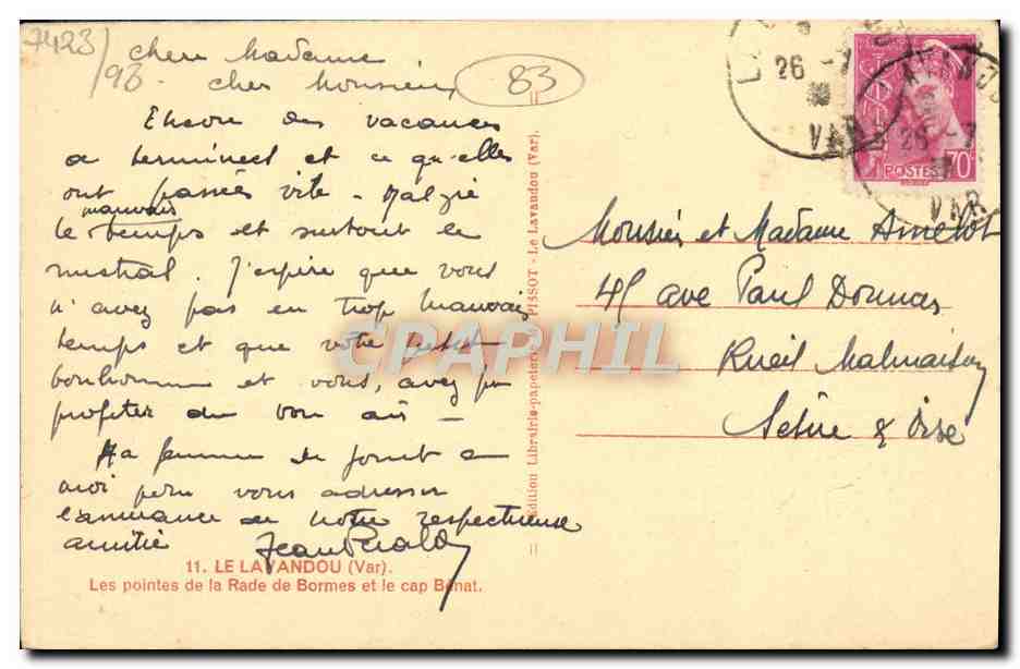 CPA Le Lavandou Les Pointes de la Rade de Bormes et le Cap Benat — Rückseite
