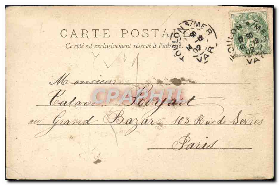CPA Toulon Villas de la Mitre au Mourillon Bateau — Rückseite