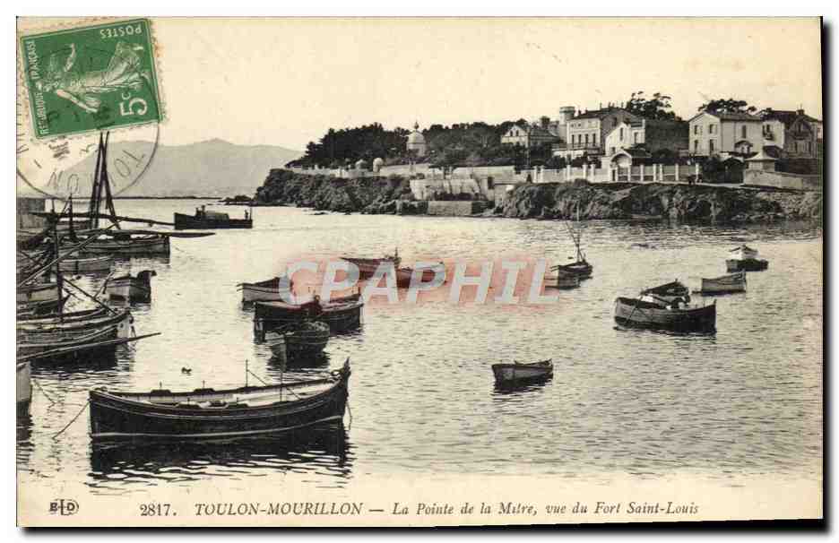 CPA Toulon Mourillonn La Pointe de la Mitre Vue du Fort Saint Louis Bateaux 