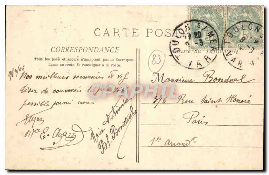 Toulon - Pointe de la Mitre - Mourillon — A. Bougault, n°772 — Rückseite
