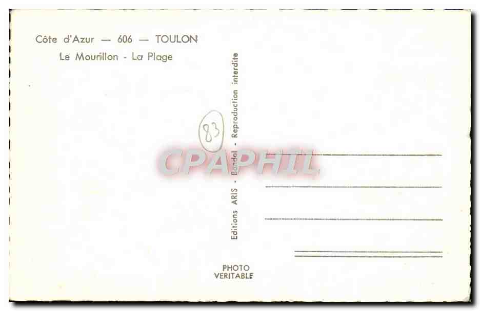 Le Mourillon - La Plage — Côte d'Azur — 606 — TOULON — Editions ARIS — Rückseite