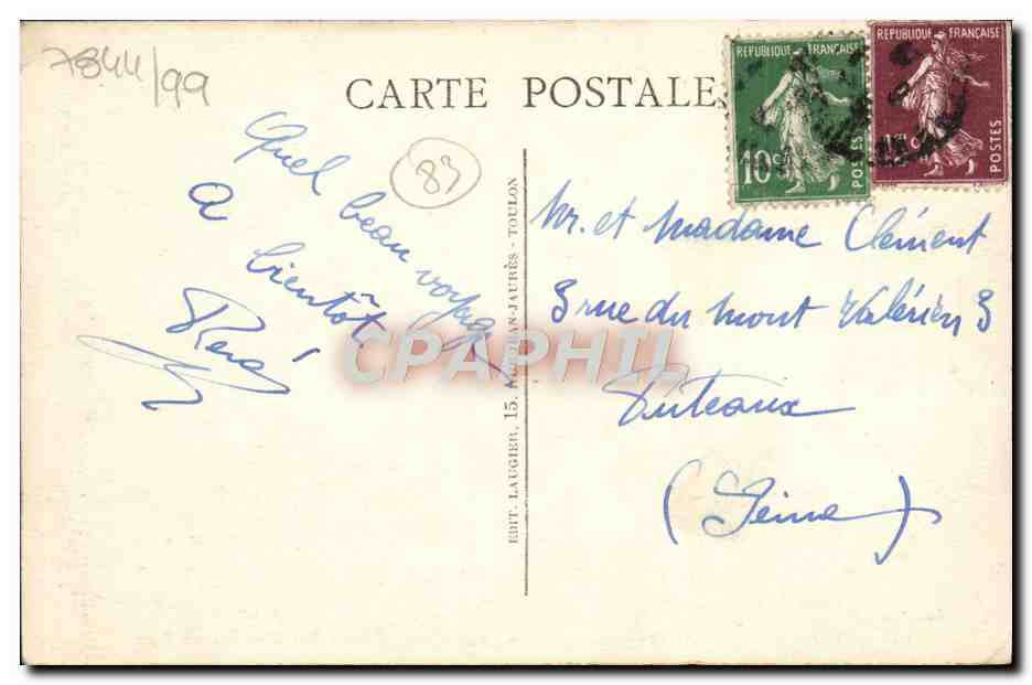 Der Löwenkopf-Felsen, am Mourillon — Toulon — Edit. Laugier, n° 07 — Rückseite