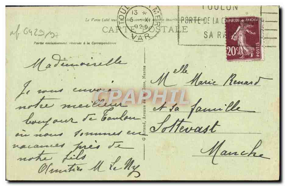 Toulon - Les Gorges d'Ollioules - La Roche taillée — éditeur inconnu, n° 74 — Verso