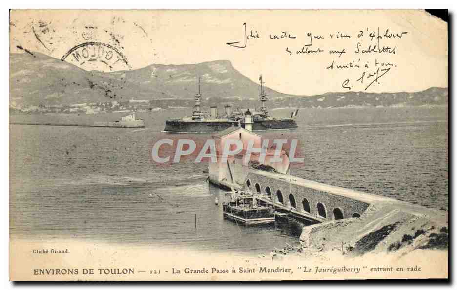 CPA Environs de Toulon La Grand Passe a Saint Mandrier Le Jaureguibery entrant en rade Bateau 