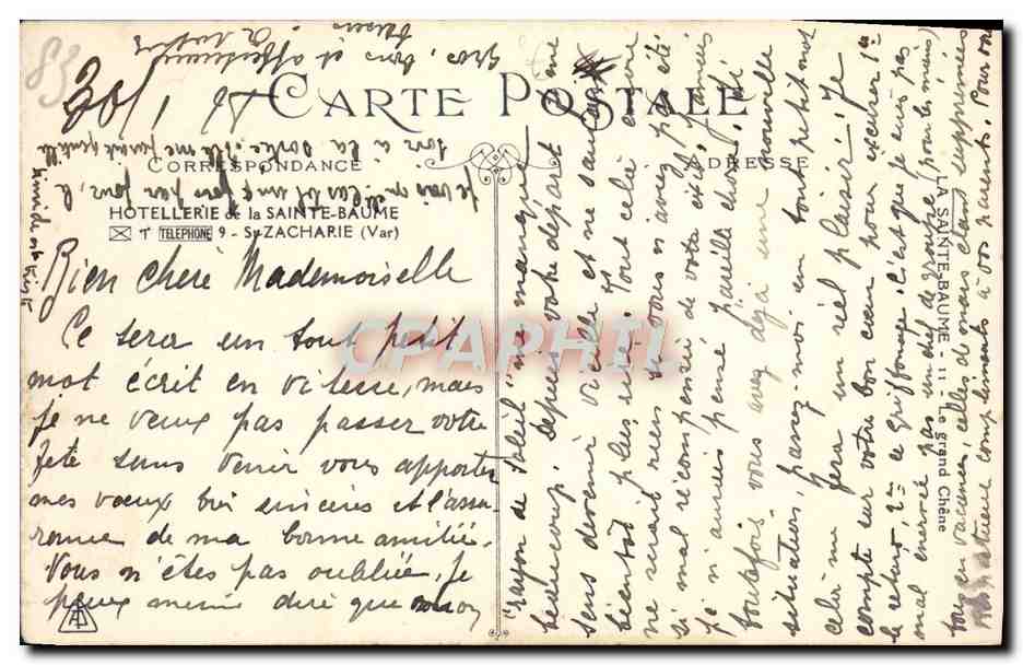 CPA Hotellerie de la Sainte Baume  — Verso
