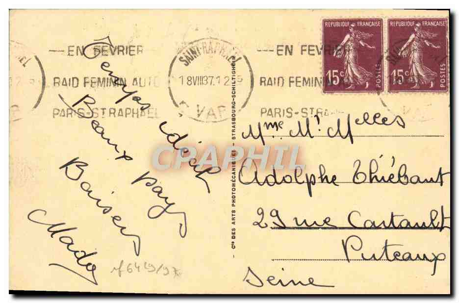 CPA Saint Raphael Le Boulevard Felix Martin et les Bains — Rückseite