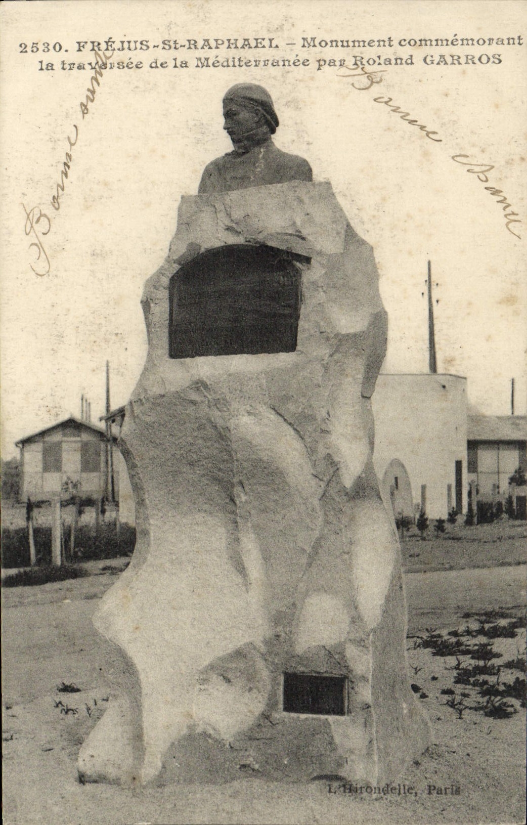 CPA Frejus St Raphael Monument commemorant la traversee de la Mediterranee par Roland Garros Avion Aviation 