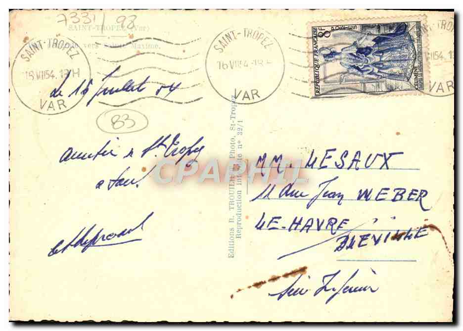 View of Saint-Tropez — Publisher D. Trautman, n° 32/1 — Back