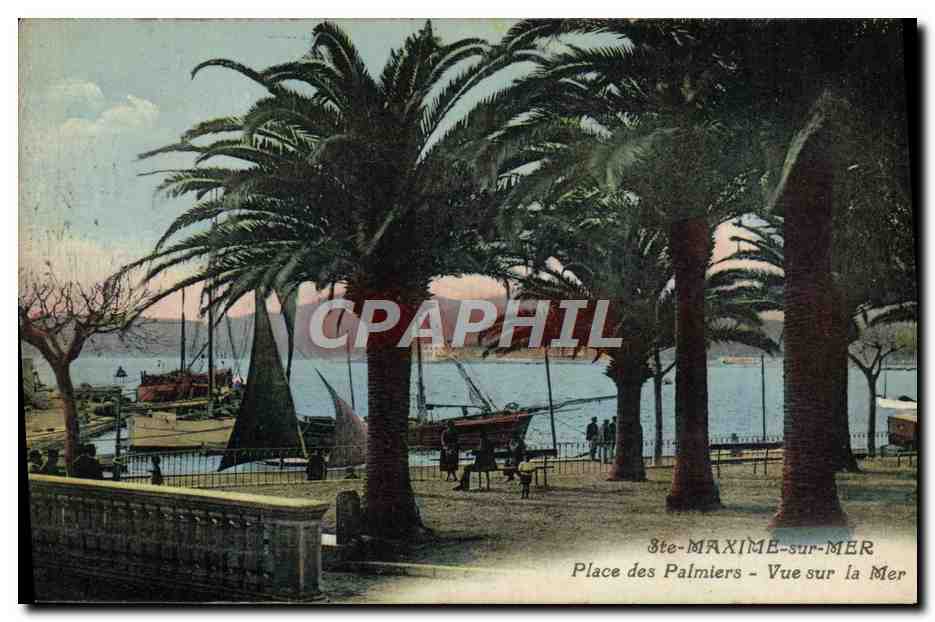 CPA Sainte Maxime Sur Mer Place des Palmiers Vue Sur la Mer Bateaux
